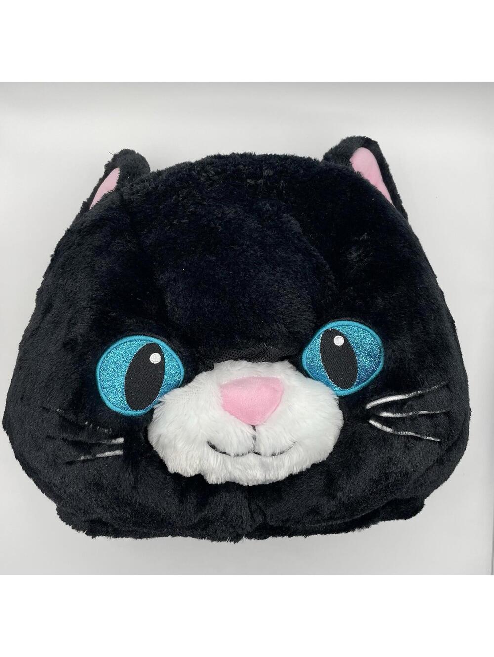 Cosplay Fursuit Black Cat Head With Blue Eyes - Plush Head Mask by Sound N Light
